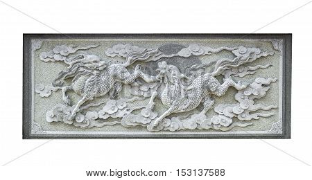 Stone carving animal Chinese Qilin isolated on white with clipping path
