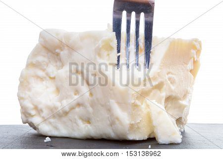 Breaking Semisoft Crumbly Feta With A Fork