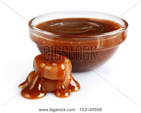 Liguid Homemade Caramel In Glass Bowl