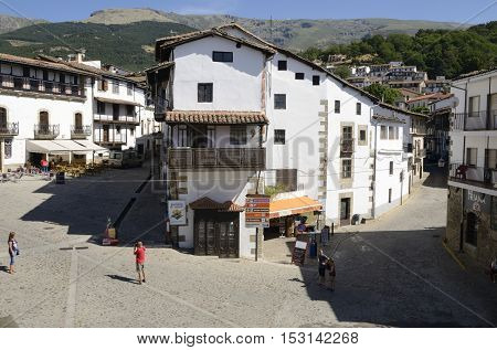 CANDELARIO, SPAIN - AUGUST 11, 2016: Square in Candelario a typical mountain village in the province of Salamanca Spain.