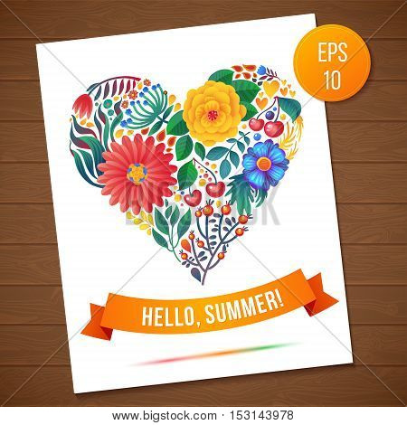 Vector illustration of flower heart frame. Spring or summer design for invitation, wedding or greeting cards