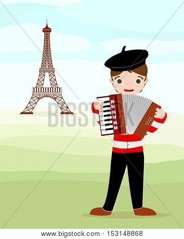 Parisian with accordion and tour Eiffel in background