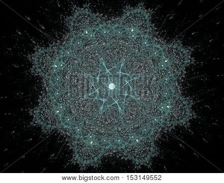 Lacy colorful clockwork pattern. Digital fractal art design. Abstract design of sacred symbols signs geometry. Designs of astrology alchemy magic. Geometric Spiral. Abstract Colorful Fractal Texture.