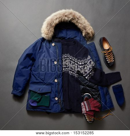 Set of beautiful winter male clothes