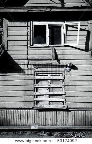 Window of an old grungy wooden house