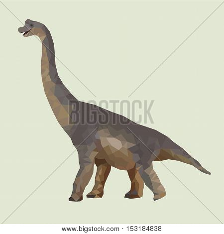 Low Poly style dinosaur brachiosaurus on isolated beige background.