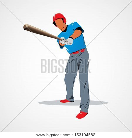 Baseball player hit the ball on a white background. Vector illustration.