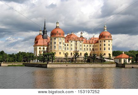 Beautiful view of castle Moritzburg Saxony Germany