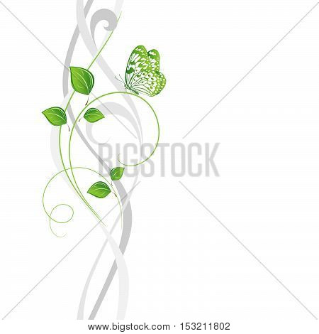 Beautiful seamless abstract floral background with green leaves and butterfly.