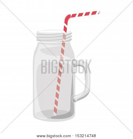 mason jar container with red and white striped straw over white background. vector illustration