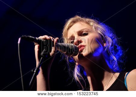 The Engine Rooms Southampton - October 21 2016: Lizzy Ward Thomas with British country duo Ward Thomas performing at the Engine Rooms