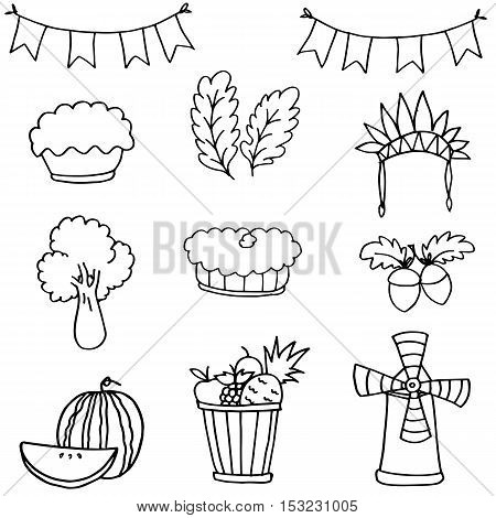 Stock collection thanksgiving set doodles vector art