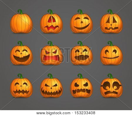 Different color pumpkins silhouettes vector set 