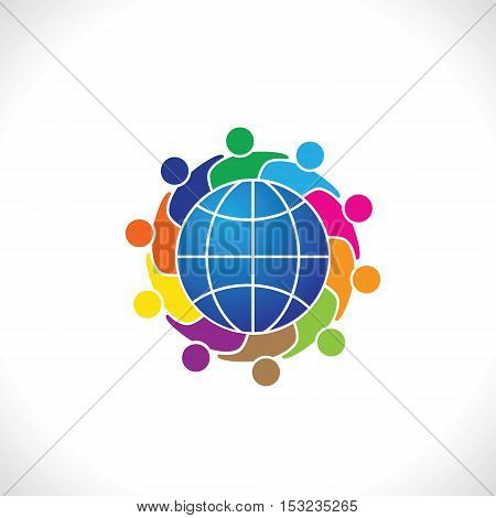 Community of people joined around the globe 10. people icon. people friends logo concept vector icon. this icon also represents friendship, partnership cooperation unity,