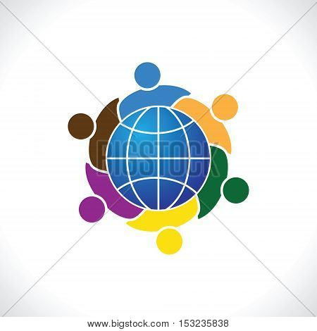 Community of people joined around the globe 6. people icon. people friends logo concept vector icon. this icon also represents friendship, partnership cooperation unity,