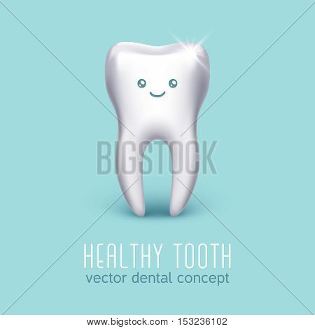 Vector dental medical poster with 3d human tooth. Dental health concept. Stomatology icon banner illustration