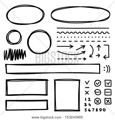 Set of hand drawn elements for selecting text. EPS 10