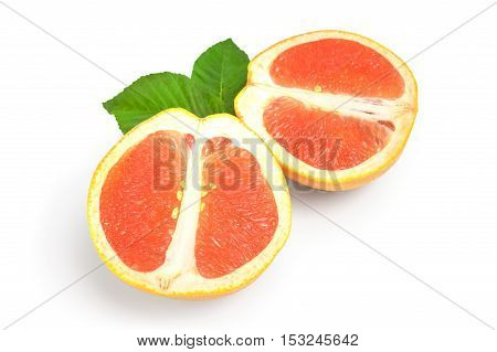 Two halves of grapefruit isolated on white background.