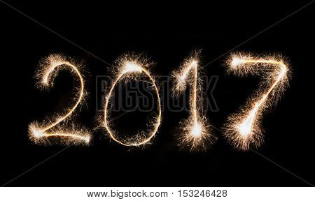 2017 written with Sparkle firework for new year concept