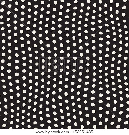 Vector Seamless Black And White Irregular Polka Dots Distorted Pattern. Abstract Freehand Background Design