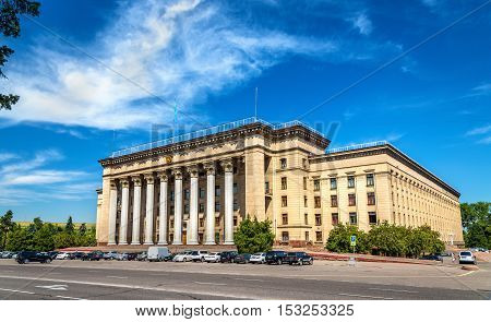 The building of the Kazakh-British technical University in Almaty, Kazakhstan. Former government house.