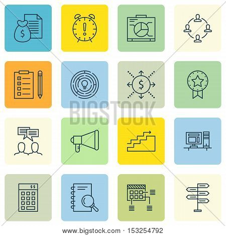 Set Of Project Management Icons On Growth, Investment And Reminder Topics. Editable Vector Illustrat