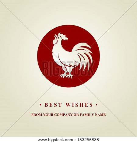 2017 Chinese New Year of the Rooster. Silhouette of red cock. The zodiac symbol. Elements for design greeting card and invitation brochure flyer. Vector illustration