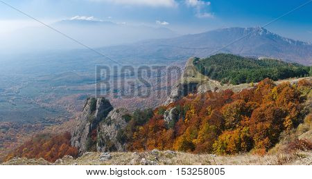 Panoramic landscape on mountain pasture Demerdzhi Crimea Ukraine.