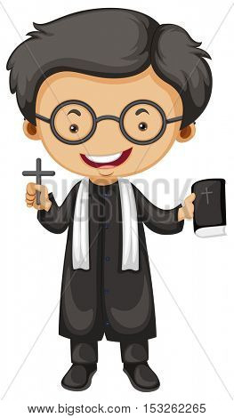 Priest holding bible and cross illustration