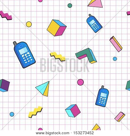 Geometric Vector pattern with stickers.90s or 80s. Hipster fashion Memphis style.