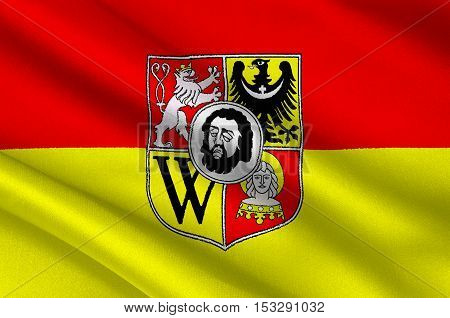 Flag of Wroclaw is the largest city in Poland. 3d illustration