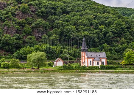 Small Saint Clement's Chapel near Trechtingshausen Rhine Valley Rhineland-Palatinate Germany UNESCO World Heritage Site.