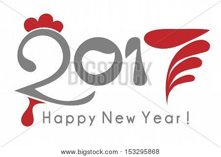 2017 Happy New Year rooster illustration concept white background abstract drawing text number for cards vector