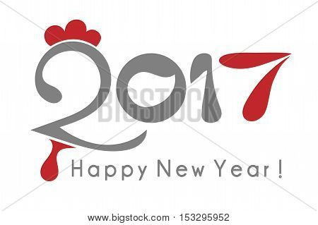2017 Happy New Year rooster illustration concept white background abstract drawing text number for cards Vector