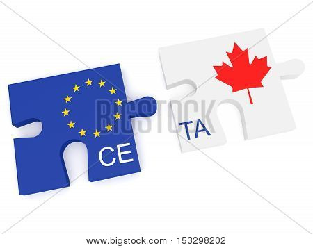 CETA: EU and Canada Flag Puzzle Pieces 3d illustration