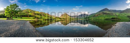 Stunning lake panorama in District Lake at dusk England