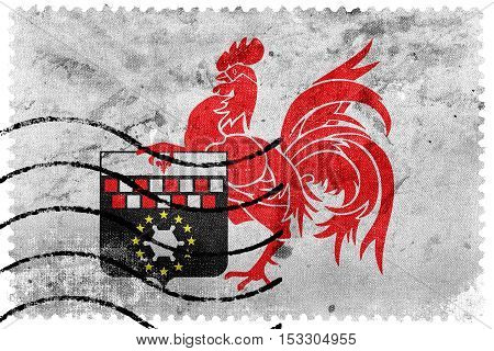 Flag Of Charleroi, Belgium, Old Postage Stamp