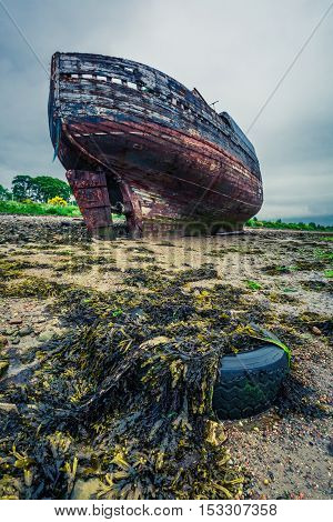 Abandoned Shipwreck On Shore In Fort William, Scotland
