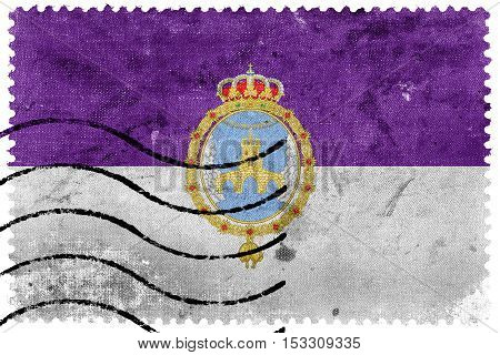 Flag Of Loja, Spain, Old Postage Stamp