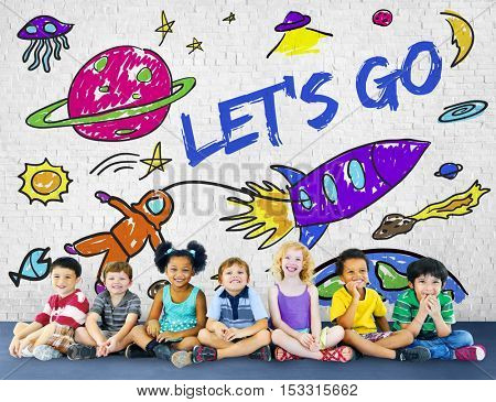 Kids Imagination Space Rocket Joyful Graphic Concept