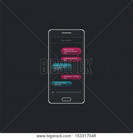Vector phone chat interface. Sms messages. Speech bubbles. Short message service bubbles