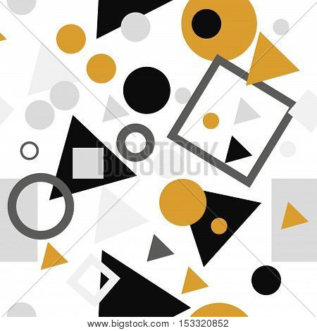 Vector seamless pattern with repeating circles, squares and triangles. Regular hipster background. Minimalistic ornament