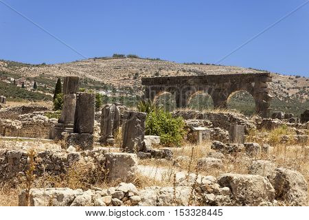Ruins of city Volubilis, Roman city, Morocco, ancient capital of the kingdom of Mauretania.