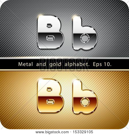 3d Joyful set of chrome metal and gold vector alphabet. The letter 