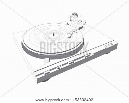 Turntable illustration, for home or professional DJ use, isolated on white background