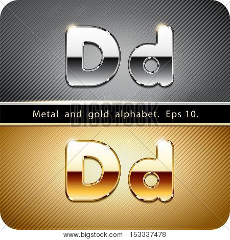 3d  set of chrome metal and gold vector alphabet. The letter "D".Eps 10.