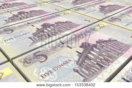 Libyan dinar bills stacked background. 3D illustration.