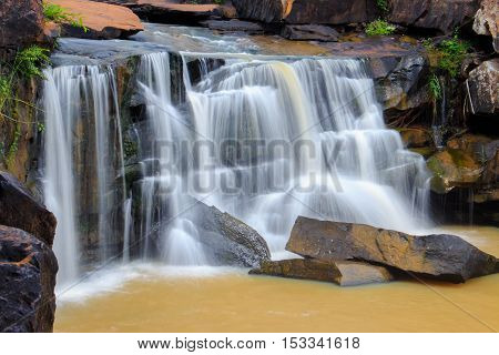 Orange Waterfall Of Thailand In Rainny Season