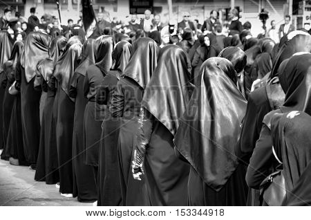 Istanbul Turkey - October 11 2016: Turkish Shia women takes part in an Ashura parade in Istanbul's district of Kucukcekmece. Turkish Shia Muslims mourning for Imam Hussain. Caferis take part in a mourning procession marking the day of Ashura in Istanbul's