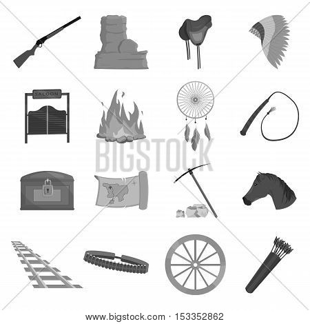 Wild west set icons in monochrome style. Big collection of wild west vector symbol stock